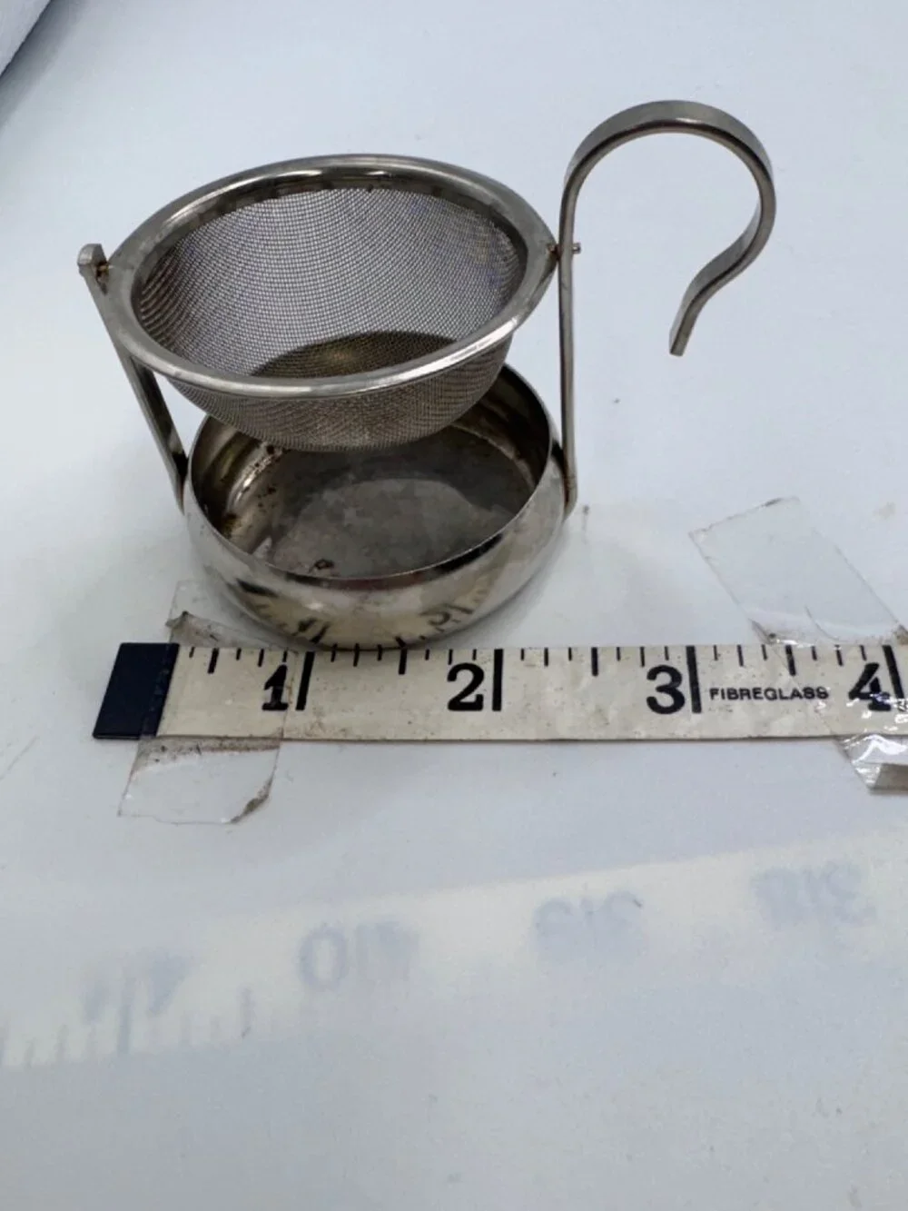 Vintage Stainless Steel Hook Tipping Tea Strainer  Drip Bowl - 3 